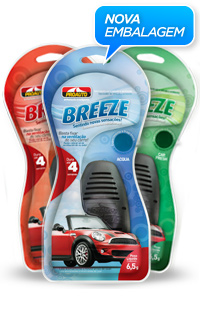 breezes3.jpg - O PROAUTO BREEZE é um odorizante que possui micro cápsulas de perfume, uma tecnologia exclusiva PROAUTO, que proporciona ação duradoura e de forma regular por todo o ambiente por até quatro semanas, com a vantagem de não quebrar e não vazar.O Breeze está disponível em três agradáveis perfumes: Amore, Acqua e Car Fresh.Seu design prático e discreto foi desenvolvido para facilitar o dia-a-dia e seu clip de encaixe se fixa em todos os tipos de grades de ventilação.A intensidade do aroma pode ser regulada através do fluxo de ar (ventilação) do carro, dando total liberdade ao consumidor.Além disso, o Breeze não necessita utilização de ar condicionado, funcionando apenas com a ventilação do veículo ligada.