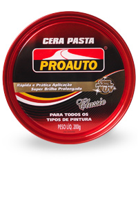 cera_classic.jpg - A Cera Pasta Proauto Classic possui avançada tecnologia no cuidado com seu carro, sua fórmula com silicones de última geração proporciona brilho prolongado e ao mesmo tempo proteção superior as ceras convencionais.A Cera Classic limpa, remove manchas, pequeno riscos e tinta oxidada. Além disso, forma uma película que protege a pintura contra ações do tempo (sol, chuva, maresia e etc.). Indicada para todos os tipos de pintura e vernizes.
