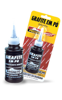 grafite.jpg - O Grafite em pó Proauto é um produto mineral e foi desenvolvido para a lubrificação a seco em partes que não podem ser engorduradas.Pode ser utilizado em canaletas de vidros, antena, fechadura etc. Seu uso também é recomendado para o lar.