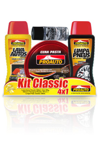 kit_classic.jpg - Silicone Secagem Rápida, Limpa Pneus Classic, Lava Autos Classic e Cera pasta Classic.