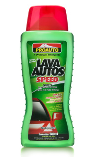 lava_autos_speed.jpg - Lava Autos Speed Proauto foi formulado para limpar e remover as sujeiras sem que precise enxugar o carro depois de lavado. Sua fórmula balanceada reduz a tensão superficial, impendido à formação de gotas d’água que deixam manchas no carro, formando uma película protetora que mantém o brilho por mais tempo.