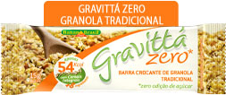 granola_tradicional.jpg - Flocos de aveia integral, flocos de arroz integral sem adição de açúcar, uva passa, flocos de milho sem adição de açúcar, castanha de caju, semente de girassol, maltodextrina, flocos de centeio integral, coco ralado, gérmen de trigo, linhaça, gergelim, sal iodado, edulcorantes naturais isomalte e/ou maltitol e antiumectante bicarbonato de sódio.Porção de 15g ou 1 unidade  Quantidade por porção:                                  % V.D. (*) Valor energético 54kcal-228Kj, Carboidratos 10 g, dos quais: 3% Polióis 4,0 g, Proteínas 1,2 g, Gorduras totais 1,5 g, Gorduras saturadas 0,4 g, Gorduras trans Não contém ND** Fibra alimentar 0,8g, Sódio 20mg.