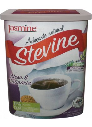 ADOCANTE_pote.png - Stevine Sachê100% Natural Sem residual amargo Sem edulcorantes artificiais Zero calorias Sem lactose Alto poder dulçor Pode ser utilizado em alimentos quentes e frios Ingredientes: Maltodextrina, edulcorantes naturais maltitol e glicosídeo de esteviol e antiumectante fosfato tricálcico NÃO CONTÉM GLÚTEN Pote de 150g.