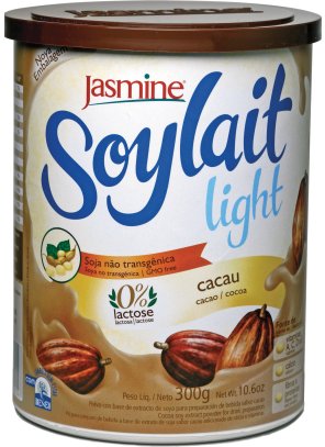 CACAU_.png - Soylait Cacau Light- 0% de lactose – leve e de fácil digestão- Light - baixo teor de açúcar- Presença de fibras solúveis naturais- Com isoflavonas naturais da soja- Fonte natural de proteínas- Adicionado de vitaminas A, C, e E - Fonte de Vitamina D e cálcioIngredientes: Extrato de soja, açúcar demerara orgânico, maltodextrina, farinha de arroz integral, farinha de aveia, cacau em pó, fibra natural solúvel em pó (BENEO™), cálcio e vitaminas (C,E,A e D), sal, aromas, espessante natural goma guar, edulcorante natural steviosídeo e corante natural de caramelo. CONTÉM GLÚTENDisponível na versão: 300g.