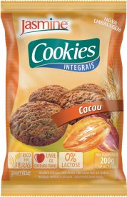 COOKIE_cacau.png - Cookies Integrais CacauRico em fibras e ferroLivre de Gorduras Trans Ingredientes: Farinha de trigo integral, farinha de trigo fortificada com ferro e ácido fólico, melado de cana, açúcar mascavo, óleos vegetais (palma, milho e girassol), cacau em pó, amido de milho, maltodextrina, agentes de crescimento (fosfato monocálcico, bicarbonato de sódio, bicarbonato de amônio), estabilizante natural lecitina de soja e aroma.CONTÉM GLÚTENDisponível na versão: 200g. 