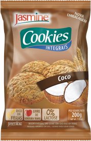 COOKIE_coco.png - Cookies Integrais CocoRico em fibras e ferroLivre de Gorduras Trans Ingredientes: Farinha de trigo integral, farinha de trigo fortificada com ferro e ácido fólico, óleos vegetais (milho, palma e girassol), melado de cana, açúcar mascavo, coco desidratado, amido de milho, maltodextrina, agentes de crescimento (fosfato monocálcico, bicarbonato de sódio, bicarbonato de amônio), estabilizante natural lecitina de soja e aromas. CONTÉM GLÚTEN Disponível na versão: 200g. 