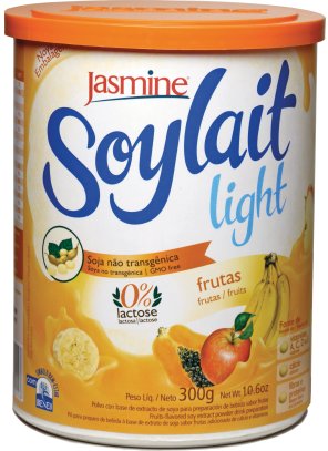 FRUTAS.png - Soylait Frutas Light- 0% de lactose – leve e de fácil digestão- Light - baixo teor de açúcar- Presença de fibras solúveis naturais- Com isoflavonas naturais da soja- Fonte natural de proteínas- Adicionado de vitaminas A, C, e E - Fonte de Vitamina D e cálcioIngredientes: Extrato de soja, maltodextrina, açúcar demerara orgânico, farinha de arroz integral, farinha de aveia, fibra solúvel natural em pó (BeneoTM), cálcio e vitaminas (C, E, A e D), polpa de banana, maçã e mamão, sal, espessante goma guar, aromas, edulcorante natural steviosídeo e corantes naturais de beterraba e urucum.CONTÉM GLÚTENDisponível na versão: 300g.