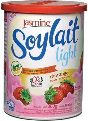MORANGO.png - Soylait Morango Light- 0% de lactose – leve e de fácil digestão- Light - baixo teor de açúcar- Presença de fibras solúveis naturais- Com isoflavonas naturais da soja- Fonte natural de proteínas- Adicionado de vitaminas A, C, e E - Fonte de Vitamina D e cálcioIngredientes: Extrato de soja, maltodextrina, açúcar demerara orgânico, farinha de arroz integral, farinha de aveia, fibra natural solúvel em pó (BeneoTM), cálcio e vitaminas (C, E, A e D), polpa de morango, sal, espessante goma guar, aromas, edulcorante natural steviosídeo e corante natural de beterraba.CONTÉM GLÚTENDisponível na versão: 300g.