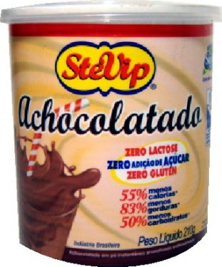 achocolatado_diet.jpg - ACHOCOLATADO DIET STEVIPAchocolatado Diet StevipAchocolatado para dietas com restrição de açúcar.Maltodextrina, cacau lecitinado em pó, antiumectante - fostato tricálcico, aroma idêntico ao natural de cacau com baunilha, edulcorantes artificiais - ciclamato de sódio, acessulfame-k e sucralose, edulcorante natural esteviosídeo